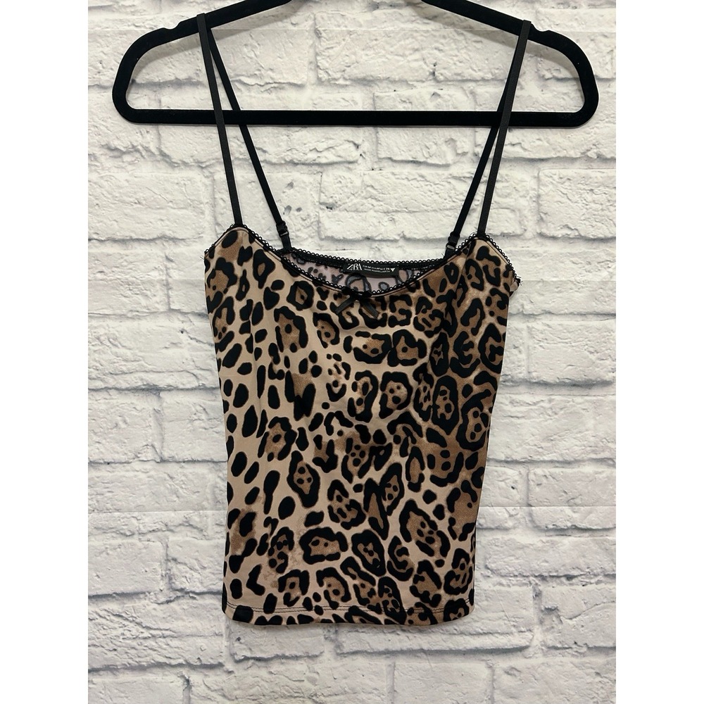 Zara Women's Spaghetti Top Brown Leopard Print Sleeveless Camisole Size M